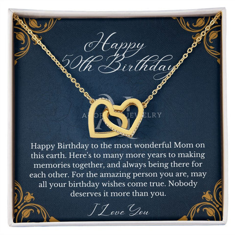 Mothers Happy 50th Birthday- Interlocking Hearts Necklace