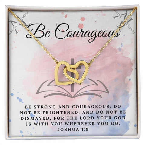 Be Courageous (Joshua 1:9) - 14K Rose Gold Interlocking Heart Necklace
