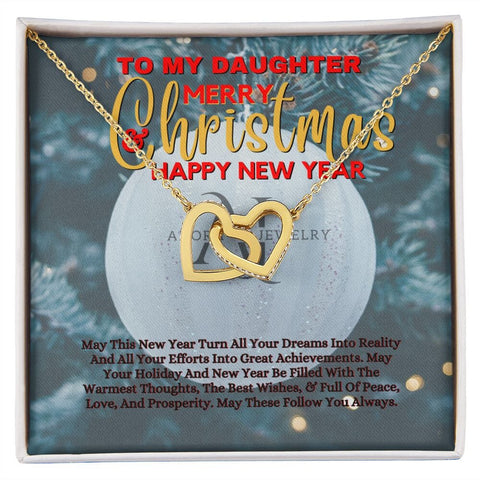 To My Daughter - Merry Christmas - Interlocking Heart Necklace