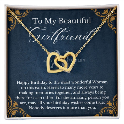To My Beautiful Girlfriend - Happy Birthday - Interlocking Hearts Necklace