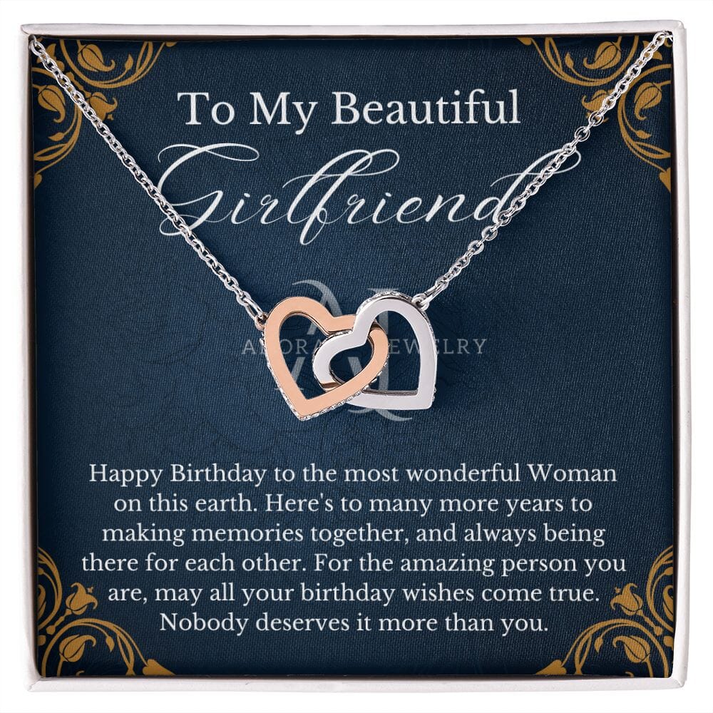 To My Beautiful Girlfriend - Happy Birthday - Interlocking Hearts Necklace