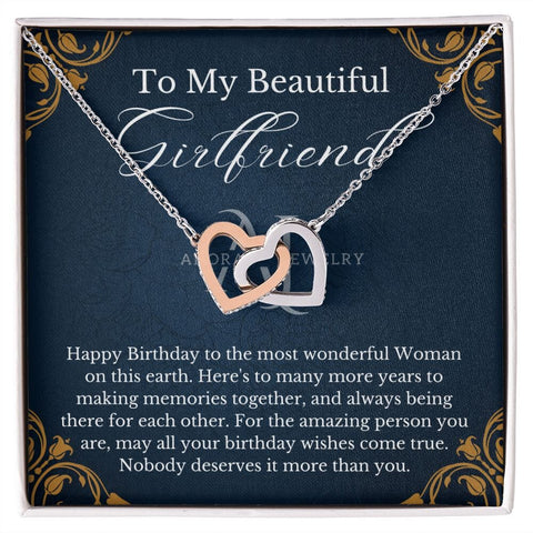 To My Beautiful Girlfriend - Happy Birthday - Interlocking Hearts Necklace