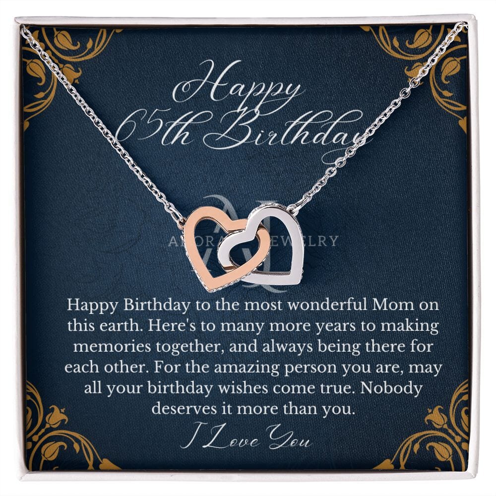 Mothers Happy 65th Birthday - Interlocking Hearts Necklace