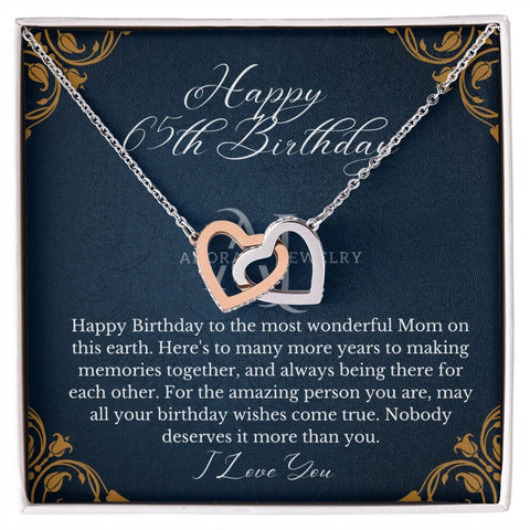 Mothers Happy 65th Birthday - Interlocking Hearts Necklace