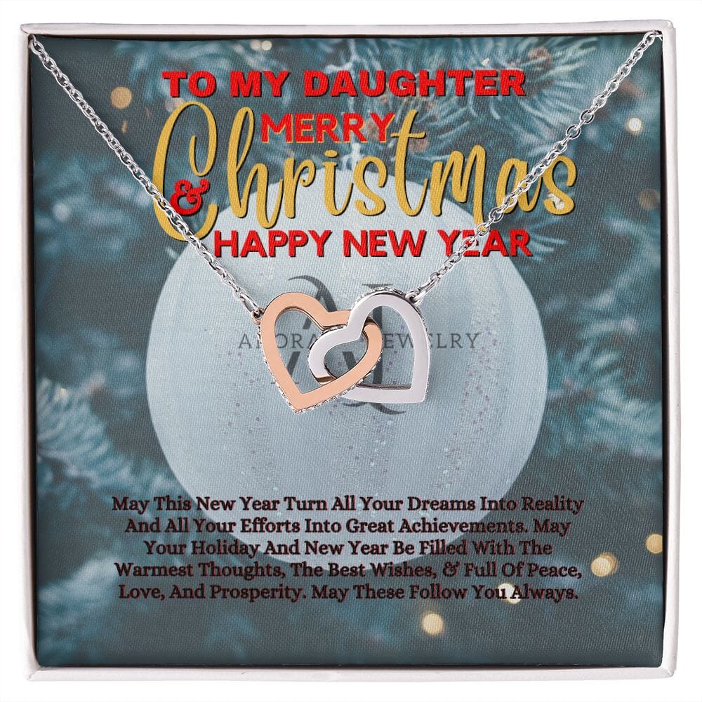 To My Daughter - Merry Christmas - Interlocking Heart Necklace