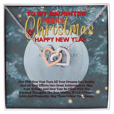 To My Daughter - Merry Christmas - Interlocking Heart Necklace