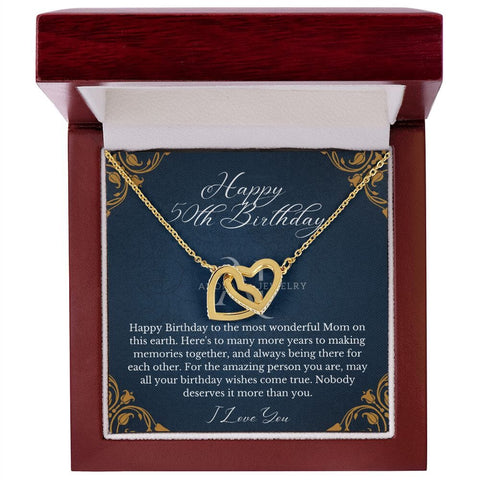 Mothers Happy 50th Birthday- Interlocking Hearts Necklace