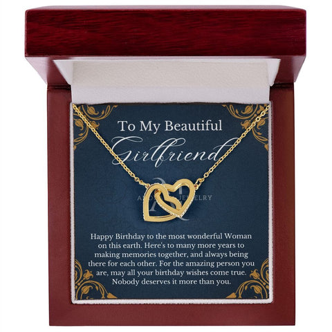 To My Beautiful Girlfriend - Happy Birthday - Interlocking Hearts Necklace