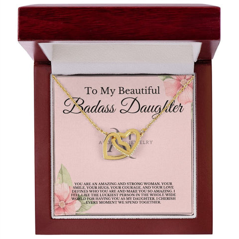 To My Beautiful Badass Daughter - Interlocking Heart Necklace
