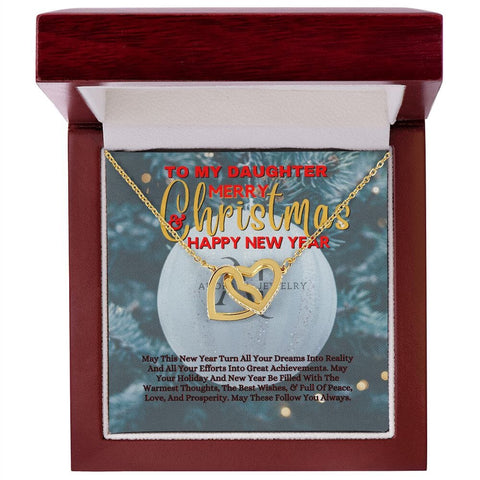 To My Daughter - Merry Christmas - Interlocking Heart Necklace