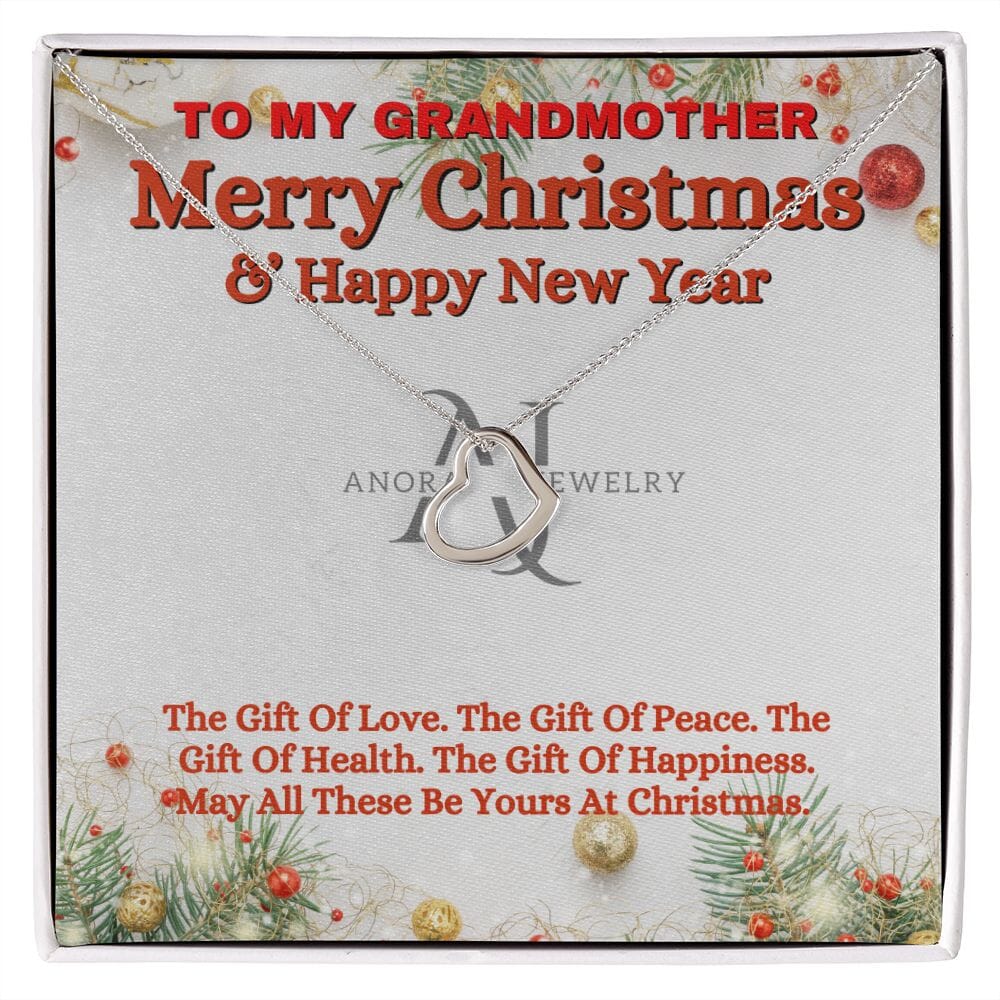 To My Grandmother - Merry Christmas -  Gold Heart Pendant Necklace