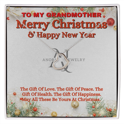 To My Grandmother - Merry Christmas -  Gold Heart Pendant Necklace