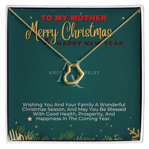 To My Mother - Merry Christmas - Gold Heart Pendant Necklace
