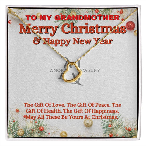 To My Grandmother - Merry Christmas -  Gold Heart Pendant Necklace