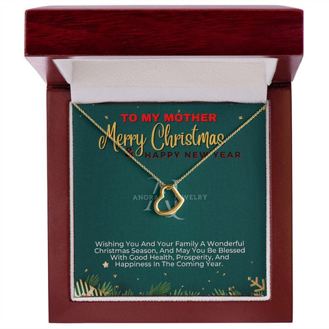 To My Mother - Merry Christmas - Gold Heart Pendant Necklace