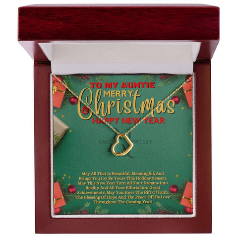 To My Auntie - Merry Christmas - Gold Heart Pendant Necklace