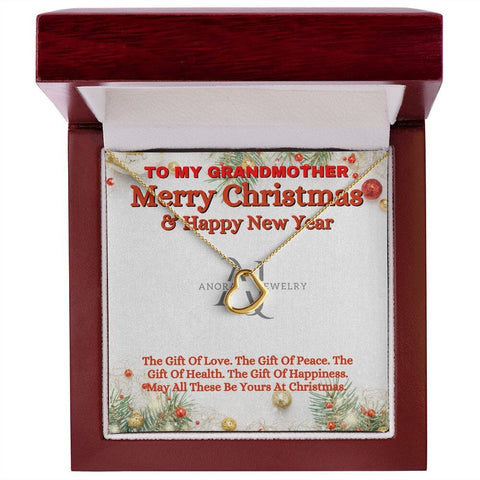 To My Grandmother - Merry Christmas -  Gold Heart Pendant Necklace