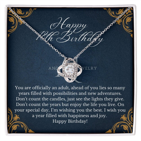 Happy 18th Birthday - 14K Gold Love Knot Necklace