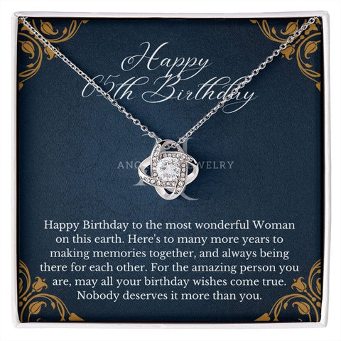 Happy 65th Birthday - 14K Gold Love Knot Necklace