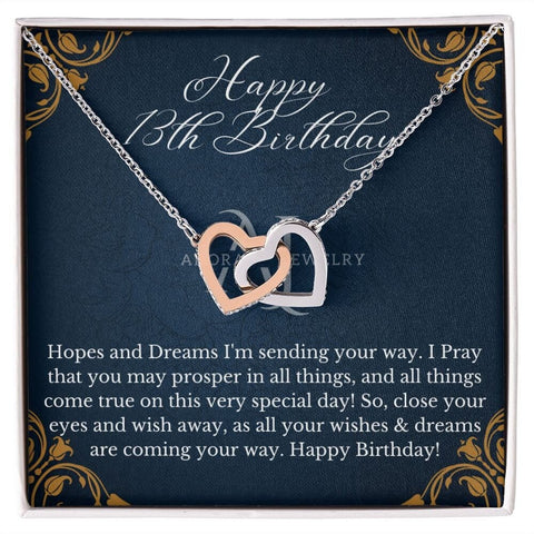 Happy 13th Birthday - 14K Rose Gold Interlocking Hearts Necklace