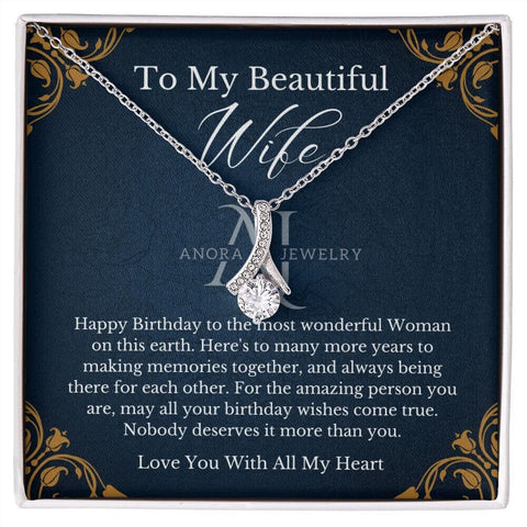 To My Beautiful Wife - Happy Birthday - Petite Ribbon Necklace