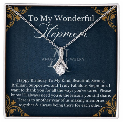 To My Wonderful Stepmom - Happy Birthday - Petite Ribbon Necklace