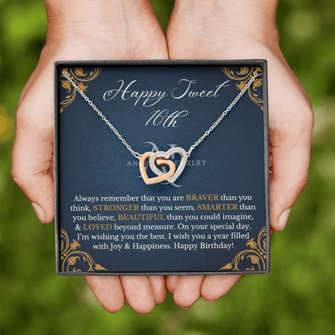 Happy Sweet 16th Birthday - Interlocking Hearts Necklace