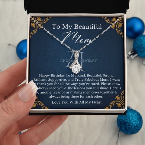 To My Beautiful Mom - Happy Birthday - Petite Ribbon Necklace
