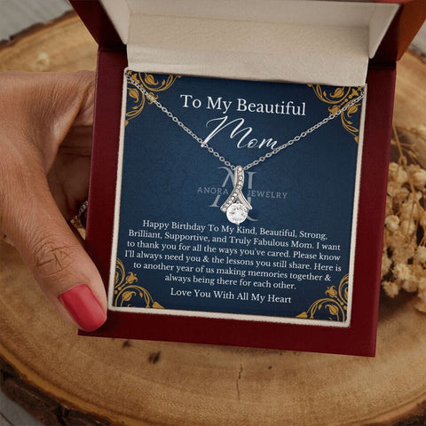 To My Beautiful Mom - Happy Birthday - Petite Ribbon Necklace