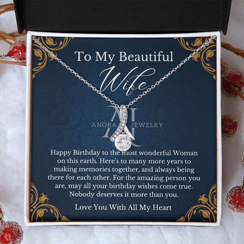 To My Beautiful Wife - Happy Birthday - Petite Ribbon Necklace