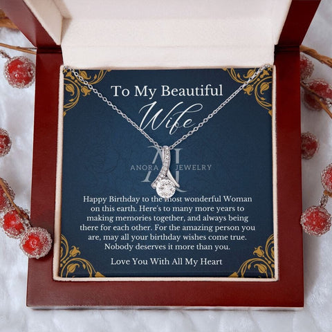 To My Beautiful Wife - Happy Birthday - Petite Ribbon Necklace