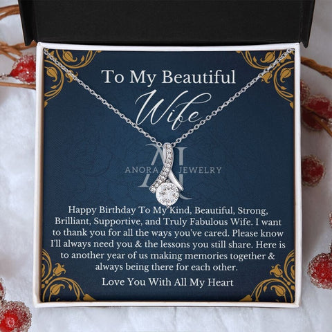 To My Beautiful Wife - Happy Birthday - Petit Ribbon Necklace