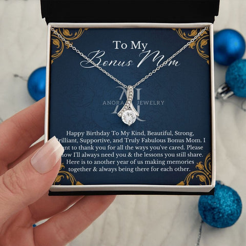 To My Bonus Mom - Happy Birthday - Petite Ribbon Necklace