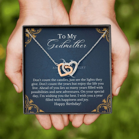 To My Godmother - Happy Birthday - Interlocking Hearts Necklace