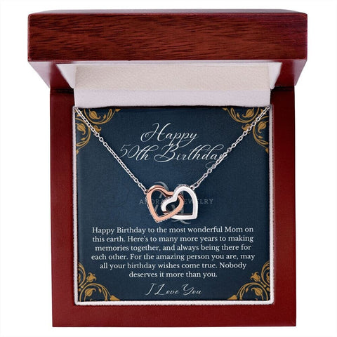 Mothers Happy 50th Birthday- Interlocking Hearts Necklace