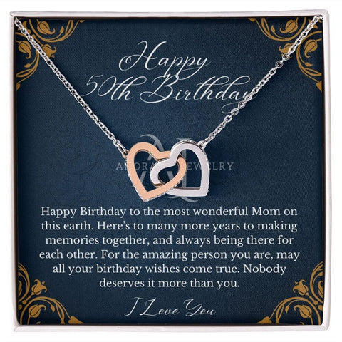 Mothers Happy 50th Birthday- Interlocking Hearts Necklace