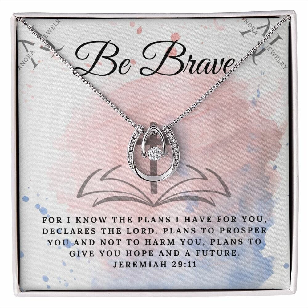 Be Brave (Jeremiah 29:11) - 14K White Gold Lucky Charm Horseshoe Necklace