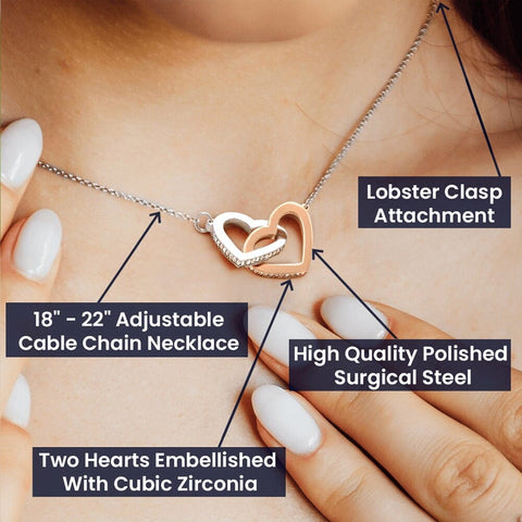 Be Courageous (Joshua 1:9) - 14K Rose Gold Interlocking Heart Necklace