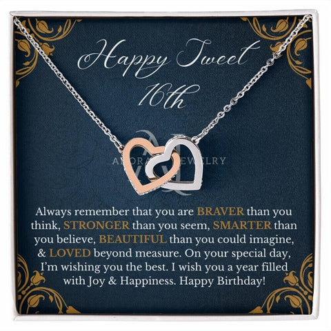 Happy Sweet 16th Birthday - Interlocking Hearts Necklace