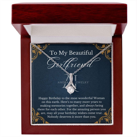 To My Beautiful Girlfriend - Happy Birthday - Petite Ribbon Necklace