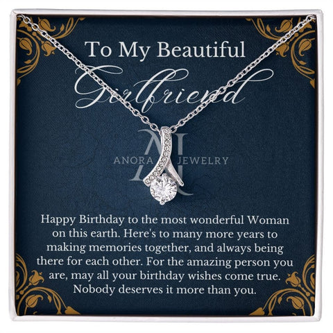 To My Beautiful Girlfriend - Happy Birthday - Petite Ribbon Necklace