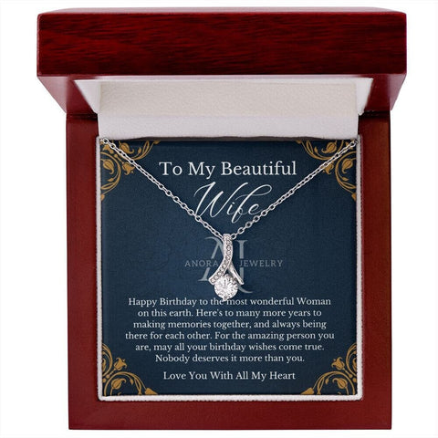 To My Beautiful Wife - Happy Birthday - Petite Ribbon Necklace