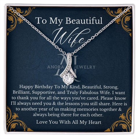 To My Beautiful Wife - Happy Birthday - Petit Ribbon Necklace