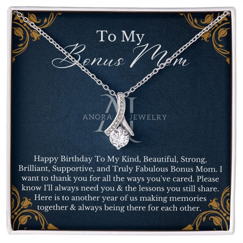 To My Bonus Mom - Happy Birthday - Petite Ribbon Necklace