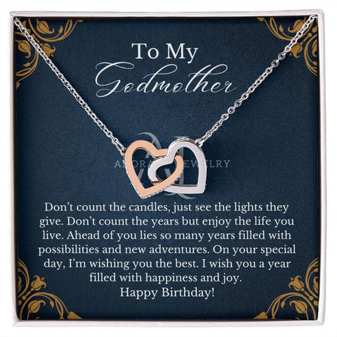 To My Godmother - Happy Birthday - Interlocking Hearts Necklace