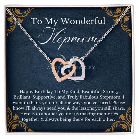 To My Wonderful Stepmom - Happy Birthday - Interlocking Hearts Necklace