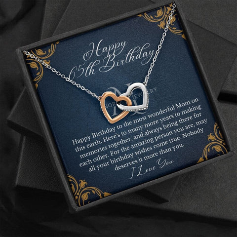 Mothers Happy 65th Birthday - Interlocking Hearts Necklace