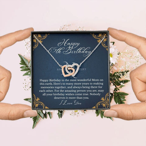 Mothers Happy 65th Birthday - Interlocking Hearts Necklace