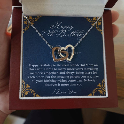 Mothers Happy 50th Birthday- Interlocking Hearts Necklace