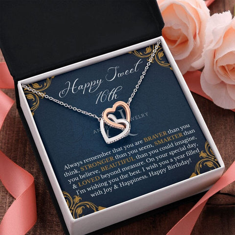 Happy Sweet 16th Birthday - Interlocking Hearts Necklace